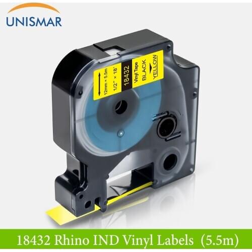 12mm 18432 Black on Yellow Vinyl Label Tapes for DYMO Rhino IND Industrial Tape for Rhino 1000 3000 4200 5000 5200 6000 Printer