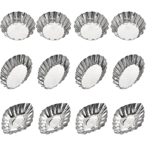 12pcs Stainless Steel Egg Tart Molds Non-Stick Cupcake Mini Pie Mould Reusable Muffin Baking Cup Tartlets Pans Bakeware