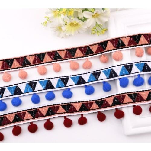 2yards Pompom Ribbon Lace Color Triangle ribbon ball lace Clothing Fabric Decorative DIY Handmade Sewing Accessories