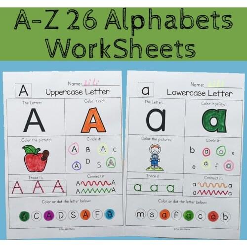 26 Letters A-Z Alphabet Phonics Words Practice Paper Preschool learning English language Kindergarten Workbook coloring books