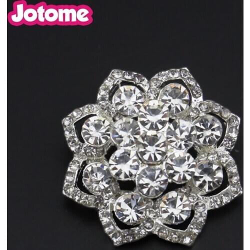 28mm Bulk for Hair Flower DIY Craft Decor Clear Glass Round Metal Flower Rhinestone Crystal Shank Hole Buttons