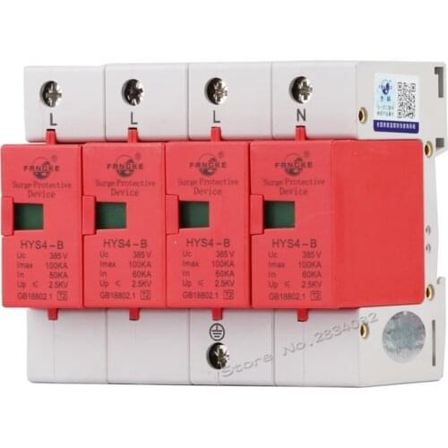385V 60KA~100KA 4 P 4 pole SPD House Surge Protector Protective Low-voltage Arrester Device HYS4-B din rail