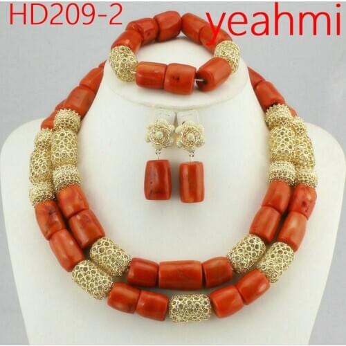 African Coral Beads Bridal Jewelry Set Dubai Gold Women Costume Party Jewelry Set Nigerian Wedding Jewelry Free Shipping HD209-1