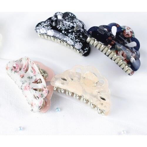 Acrylic Floral Print Crab Hair Claw Clip Women Girls Simple Large Ponytail Holder Barrette Clamp Sweet Hairpins Hair Accessories