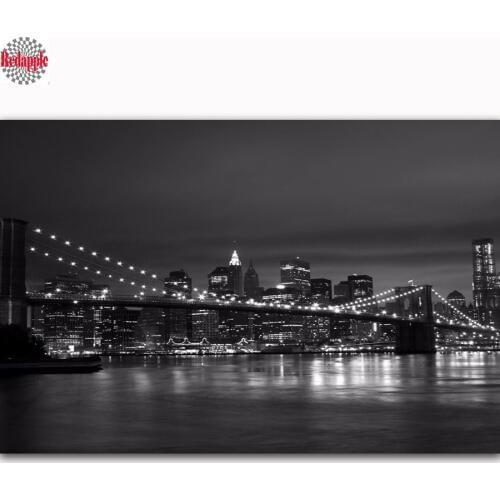 Diamond Painting Cross Stitch New York City Night Cityscape Skyline Black White pattern diamond embroidery new year decor home