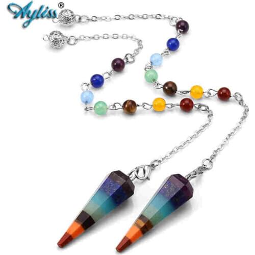 Ayliss 7 Chakra Stones Reiki Healing Dowsing Pendulum Hexagon Point Gem Crystal Pendant Sprit Energy Yoga Pendulums for Dowsing