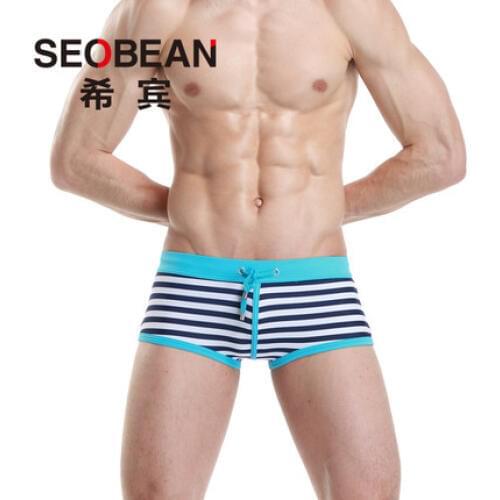 Free shipping!2018 Brand SEOBEAN quick-dry Swimming Trunks new men swimwear stripes sexy gay mens swimsuits male swim boxers
