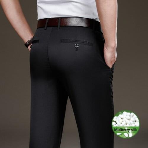 Oversized 42 Mens Relaxed-fit Business Casual Stretch Khaki Pant High Quality Modal Silk Mens Fashion ClassicTrousers
