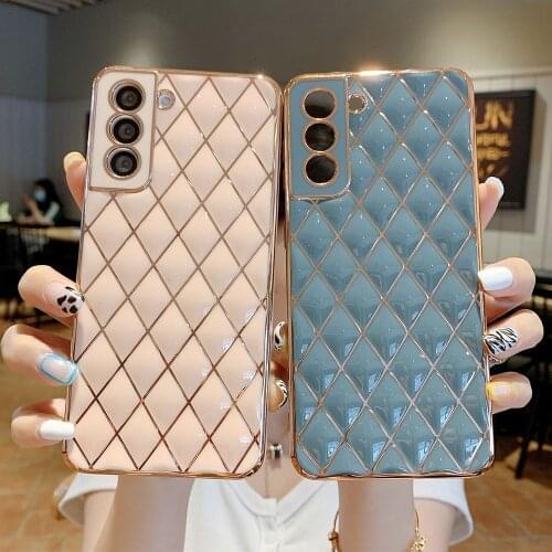 LOVECOM For Samsung Galaxy S21 Plus S21 Ultra A72 A52 A32 A12 Geometric Plating Phone Case Shockproof Soft Silicone Back Cover