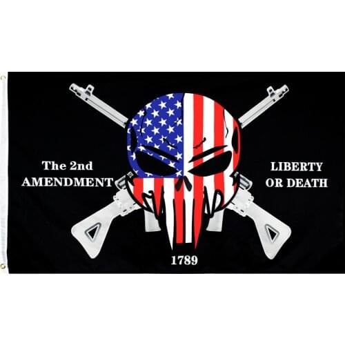 Yehoy hanging 90*150cm Liberty or Death 2nd Amendment 1789 USA Pun Skull Flag For Decoration