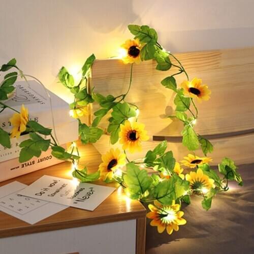 Simulation Sunflowers String Lights Hanging Sunflower Vines Battery Powered 2M 20LED for Home Garden Wedding Party Decor