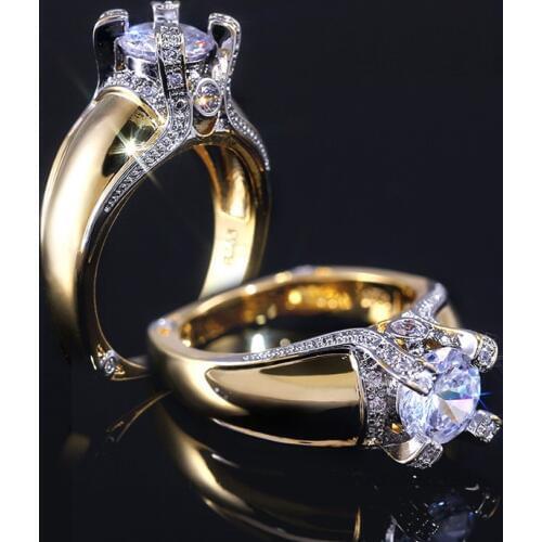 Huitan Creatice Exquisite-Ring Classic Solitaire Cubic Zircon Stone Gold Color Women Wedding Rings Band With Size 6-10 Wholesale