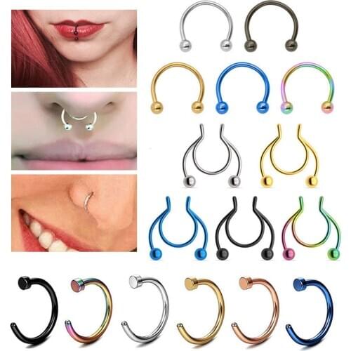 1PC Fake Septum Nose Hoop Rings Stainless Steel Faux Lip Ear Nose Septum Ring Non Piercing Clip On Nose Hoop Rings Body Piercing