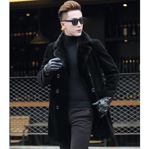 Leather jacket mens winter thicken warm Autumn faux mink fur leather coat men slim jackets jaqueta de couro fashion black