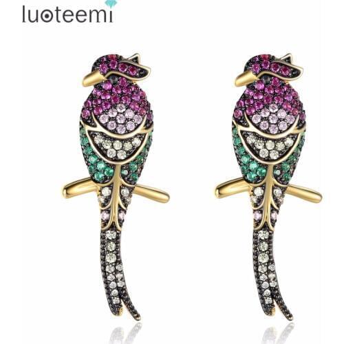 LUOTEEMI New Fashion Jewelry Uniqie Design Bird Shape Stud Earrings Shining Multi CZ Gold Color Brincos Statement Christmas Gift
