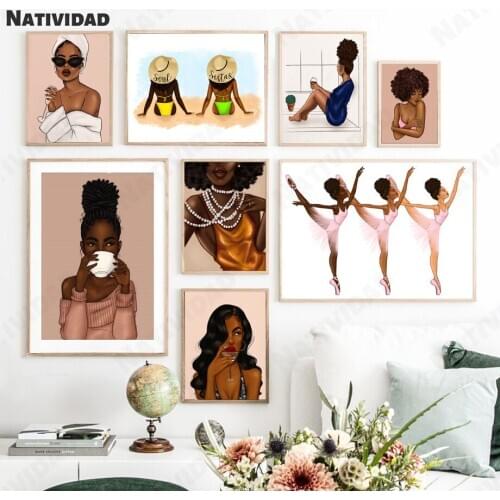 Fashion Black Girl Holiday Time Dancing Canvas Painting Art Poster Painting Modern Posters and Prints Living Room Decoration