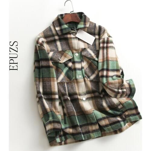Fashion women Plaid jacket women winter coat Long Sleeve coats and jackets women Oversized jacket 2020