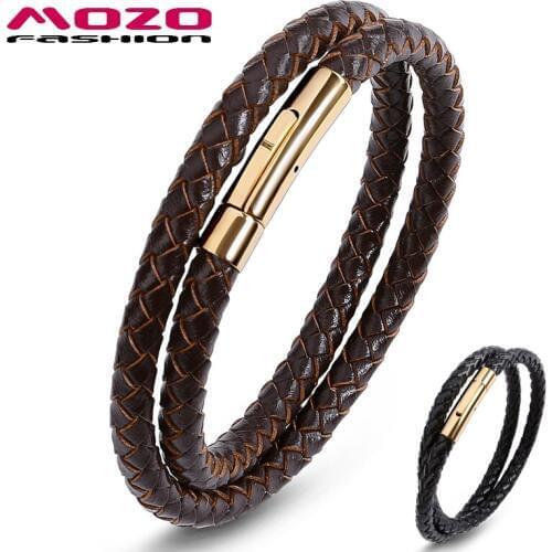 Fashion Bangle Jewelry Men Brown Genuine Leather Rope Chain Stainless Steel Bracelet Femme Vintage Hand Strap Bracelets 603