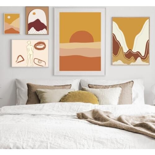 Mountain Lake Sunrise Sunset Abstract Wall Art Canvas Painting Nordic Posters And Prints Wall Pictures For Living Room Decor