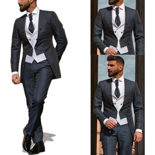 New Designed Men Tuxedos Custom Made Double Breasted Patchwork Suits Formal Wedding Groomsmen Party Prom 2 Pieces Set