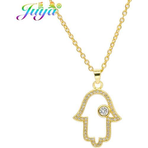 Juya Dropshipping Necklace Micro Pave Zircon Hamsa Hand Necklace For Women Men Christmas Gift Fatima Jewelry