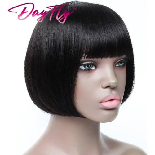 Bob Wig Peruvian Human Hair Wig With Bangs Short Bone Straight Bob Wig T1b 30 27 99j Ombre Wigs 150% Colored Wigs Machine Made