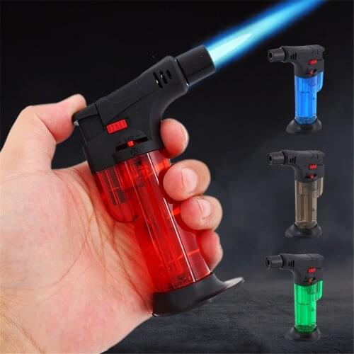 Flame Butane Gas Lighter Plastic Transparent Body Design Refillable BBQ Cooking Torch Lighter Outdoor Spray Gun Ignition Tool
