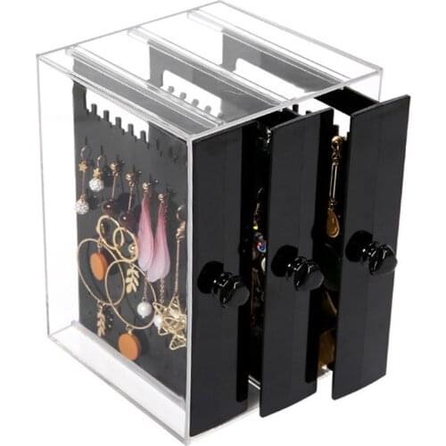 Portable Earrings Ring Display Stand Shelf Dustproof Acrylic Jewelry Storage Box Drawer Women Necklace Bracelet Organizer Case