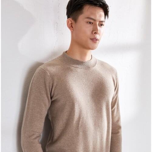 100% Pure wool Knitted Sweaters Man Half-high Oneck Pullovers 2020 New Fashion Long sleeve 10Colors Men Jumpers Knit-Tops