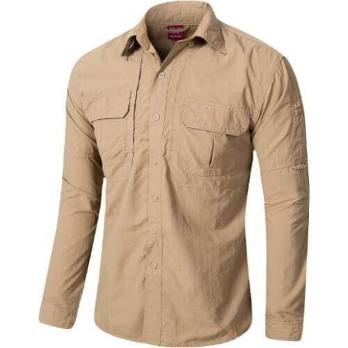 Clothing Summer Men Long Sleeve Shirt Breathable Quick Dry Cargo Shirt Camisa Social Masculina Men Dress Shirts