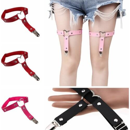 Sexy Women Punk Goth Heart 1Pcs Leather Elastic Garter Belt Thigh Ring Suspender Stockings Leg Chain Harness Body Jewelry Fetish