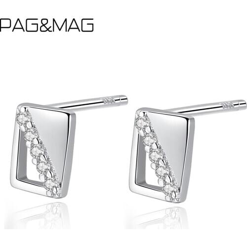 PAG&MAG Created Rectangle Cubic Zircon Stud Earrings Sterling Silver 925 Earrings Fashion Charm Jewelry Party Gift SE0273