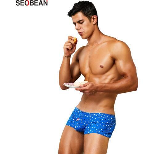 SEOBEAN Mens Arroshorts U-pouch Bag Push Up Weaving Home Wear Small Daot Printing Leisure Shorts Mens Sleep & Lounge
