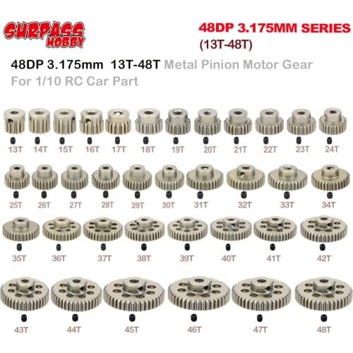 Surpass Hobby 1PCS 48DP 3.175mm 13T-48T Metal Motor Gear Aluminum Gear for 1/12 1/10 RC Car Part