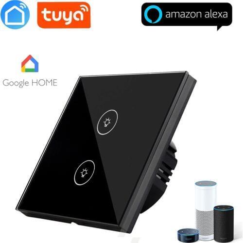 2 Gang 1 Way WIFI Touch Switch Crystal Glass Panel Wall Light Switch Wireless Smart Home Switch Support Tuya APP