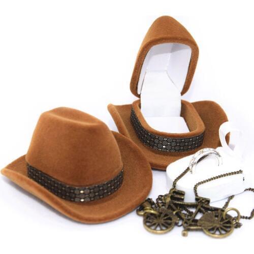 Creative Cowboy Hat Shape Rings Box Jewelry Display Storage Case Wedding Ring Box Jewelry Organizer
