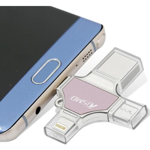 Kismo 4 in 1 USB Flash Drive USB2.0 Memory Stick Type-C Pen Drive For Samsung S8 S9 Note 8 Mate 10 P20 Mi6 Mi8 iphone 6 7 8 X