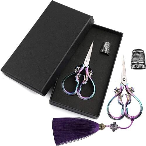 MIUSIE Vintage European Design Scissors Sewing Tailor Scissors With Tassel,Thimble DIY Tools Dressmaker Shears For Needlework