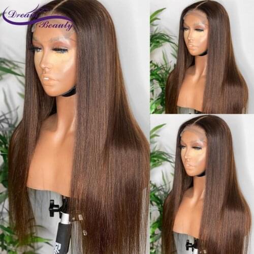 Brown Colored Human Hair Wigs 180% Straight 13x4 Lace Front Wigs For Women Remy Preplucked Brazilian Brown Lace Wigs