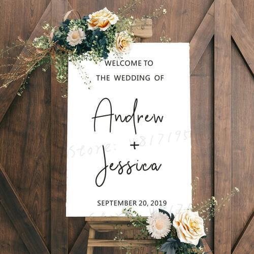 Custom Wedding Decor Wedding Welcome Blackboard Vinyl Stickers Custom Names And Date Decals Wedding Mirror Sticker Decor AZ496