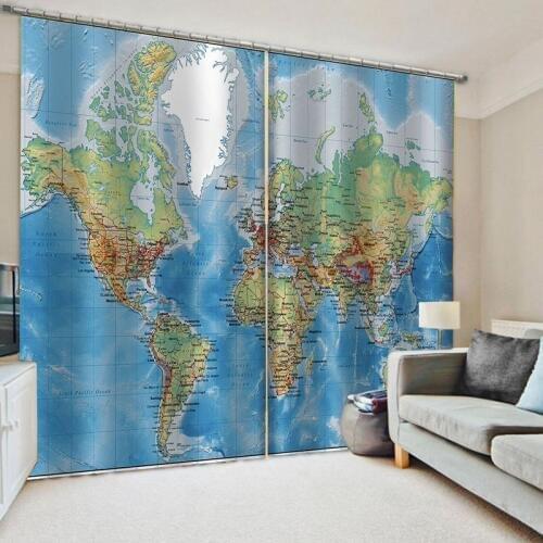 Custom Window Curtains Map of The World for Children and Kids Earth Planet Printed Curtain Living Room Bedroom Decor