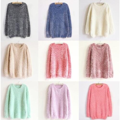 Womens Solid Color round Neck Base Sweater Loose Long Sleeve Pullover Sweater for Women