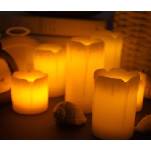 1set 6pcs Flameless Electronic LED Candles Lamp Cylindrical Flickering Yellow LED Tea Light Wedding Party Decoration Gifts New