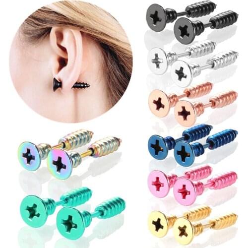 1Pair Surgical Steel Screw Stud Earring Set Men Earring Lot Punk Helix Piercing Unisex Stud Earring Bulk Gothic Fake Ear Plug
