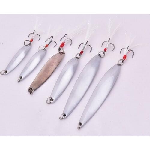 HOT!5g/7g/10g/13g/18g/21g Metal Fishing Lure Spoon Sequins Spinner with Feather Hard Bait For Sea lake lure Tool Wobblers 1Pcs