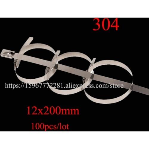 100PCS cable tie 304 self-locking stainless steel tie tape 12*200 cable metal insert tie tape plastic Marine transport Boat tie