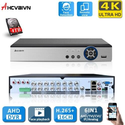 16CH 4K H.265 Ultra HD 8MP 6 in 1 AHD DVR Recorder AI Face Detection Video Surveillance Security AHD TVI CVI IP Camera Onvif