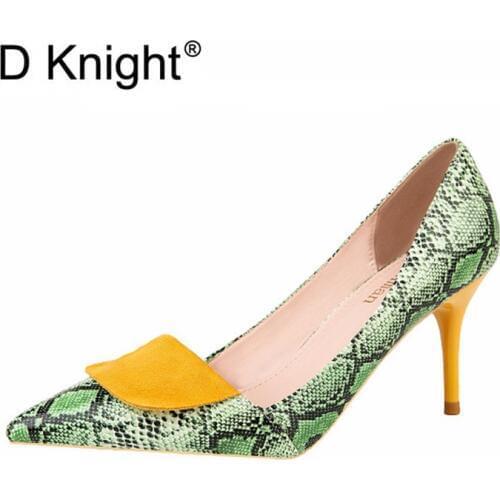 2020 Simple Stiletto High-heeled Wedding Shoes Stitching Snake Pattern Pumps Womens Shoes Sexy Lady Thin Nightclub Single Shoes