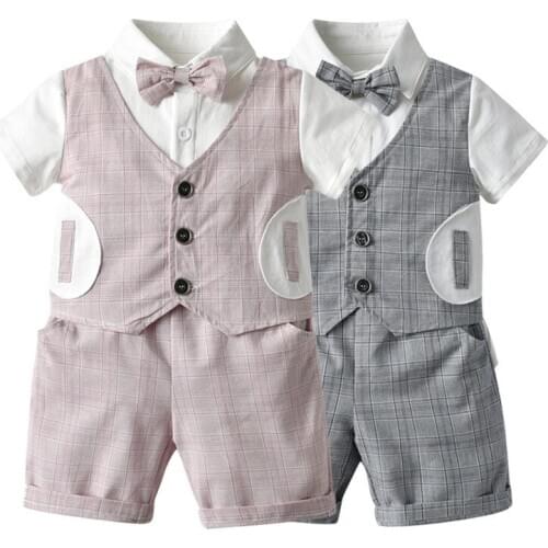 2021 Fashion Children Suit Baby Boys Clothes Newborn Tracksuit Formal Dresses Shirt+Shirts 2 Pieces Costumes For Children 0-3Y