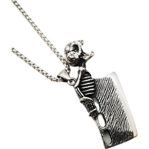 2021 Vintage silver Skull kitchen knife pendant necklace Stainless steel cook chopper Necklace stylish mens fashion jewelry